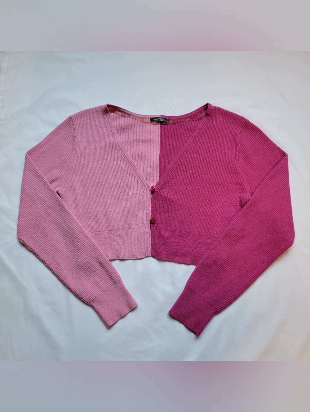 Wild Fable Cropped Cardigan Women Pink Two Toned Long Sleeve Button Front Large